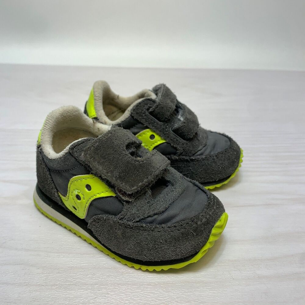 SAUCONY Originals Size 3M Boys Baby Jazz Hook & Loop Sneaker Grey & Neon